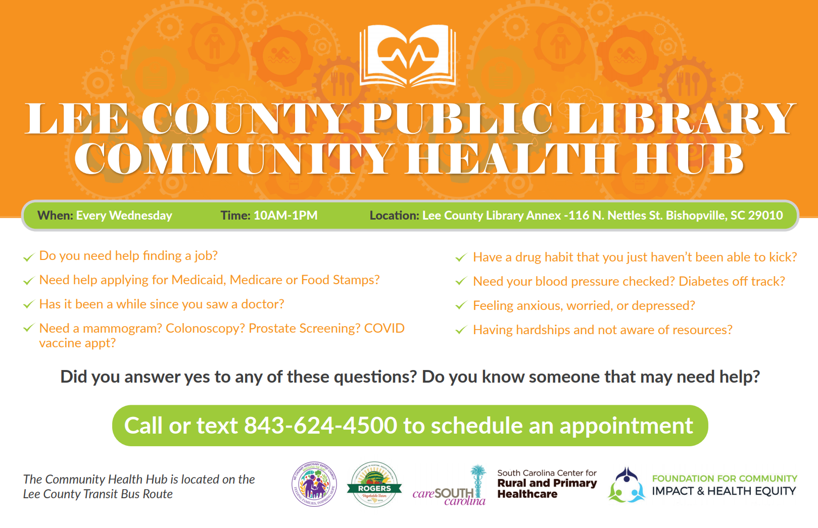 LCPL Community Health Hub Flyer